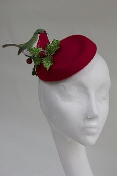 Christmas Robin And Holly Pillbox Hat 