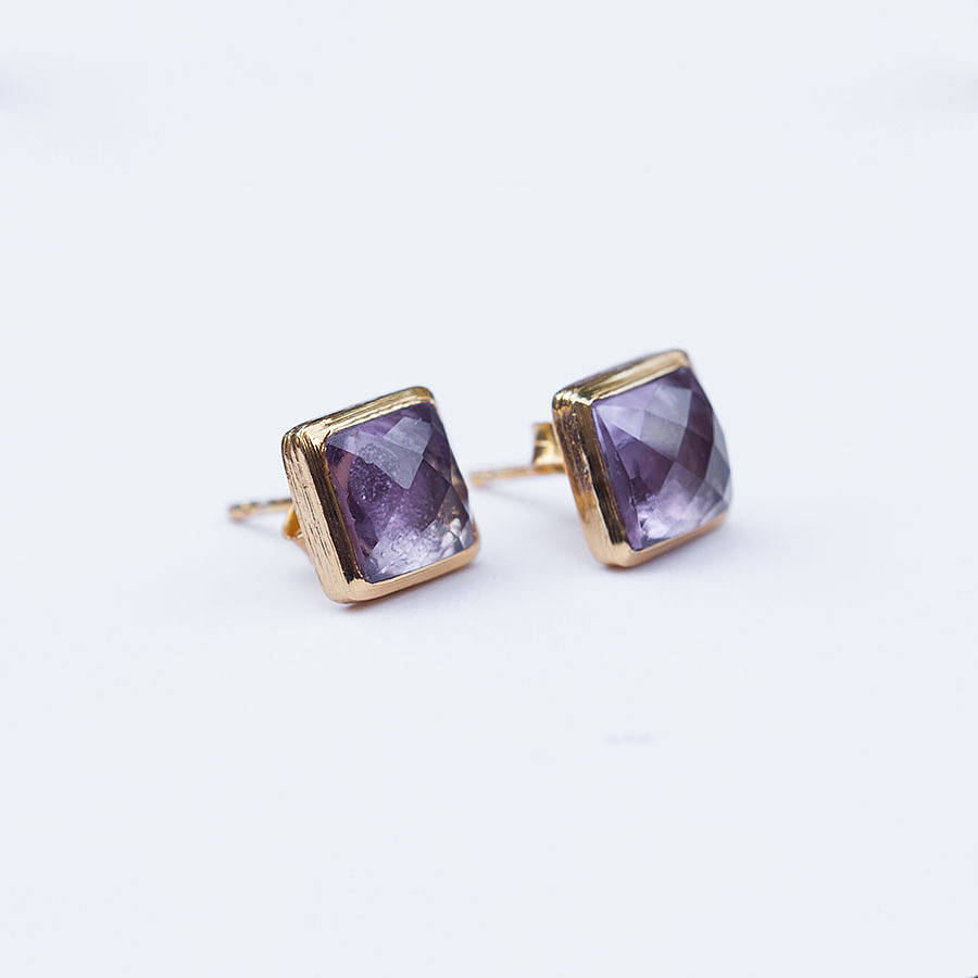 Gold Amethyst Faceted Stud Earrings By Rochejewels | notonthehighstreet.com