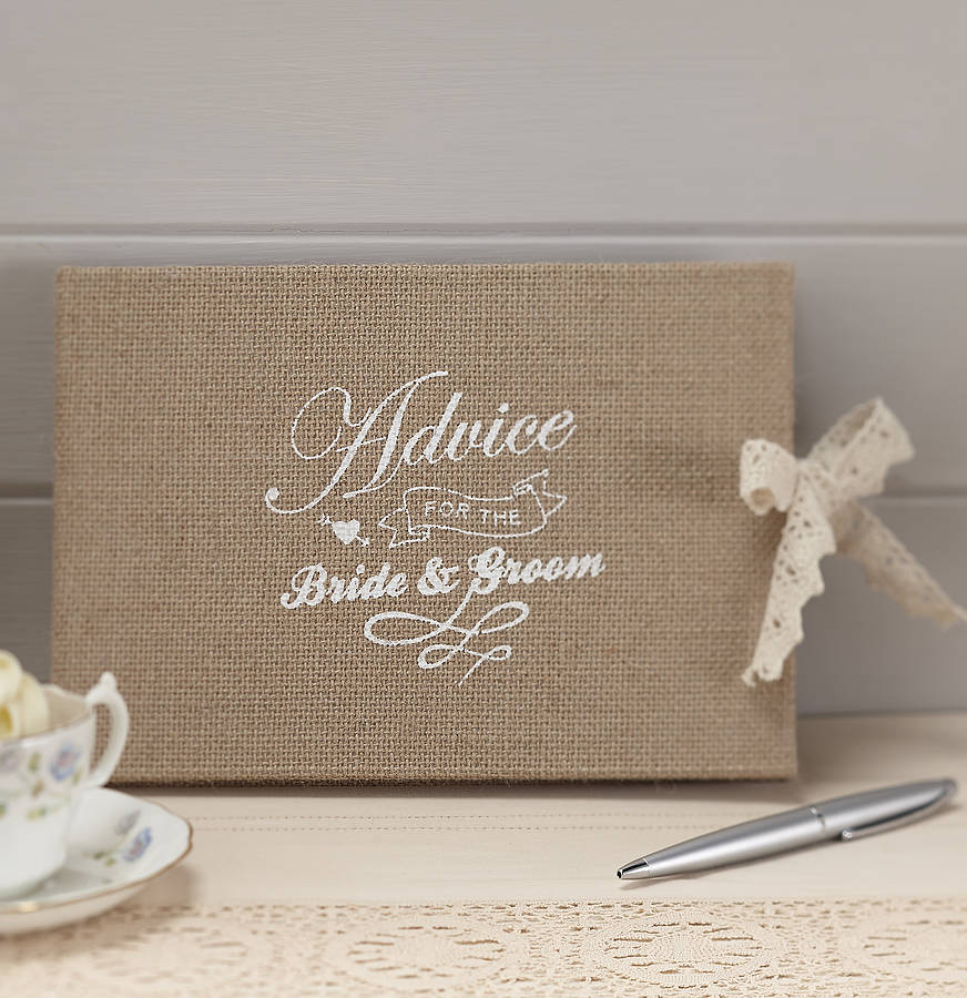 Hessian Burlap Wedding Advice Book By Ginger Ray