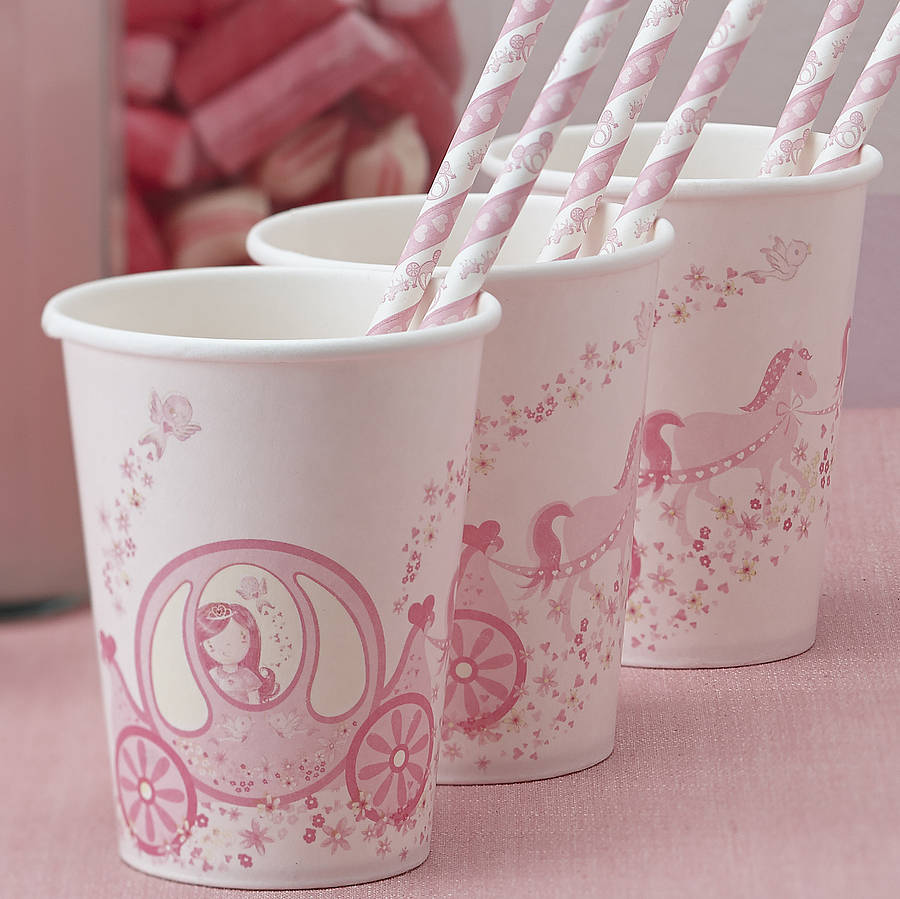 princess carriage pink party paper cups by ginger ray