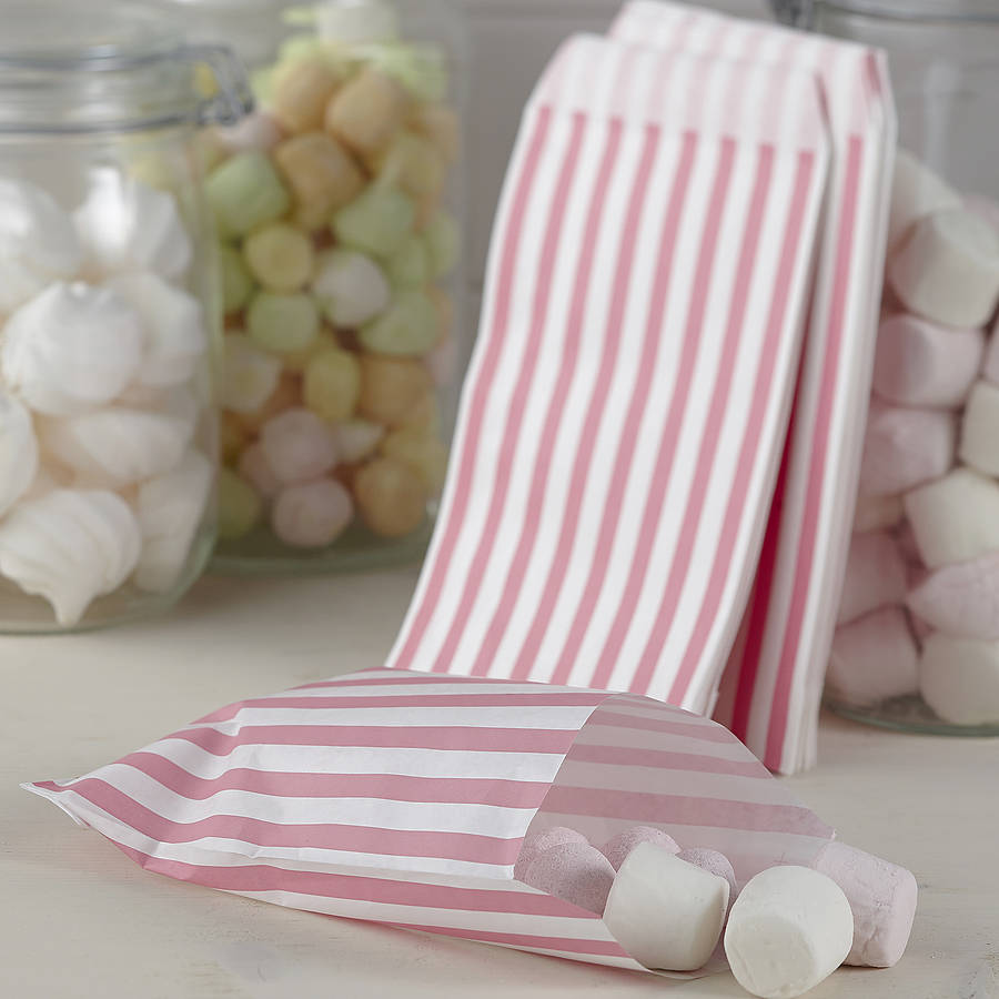 Pack Of 25 Pink Striped Candy Bags By Ginger Ray Pack Of 25 Pink Striped Candy Bags