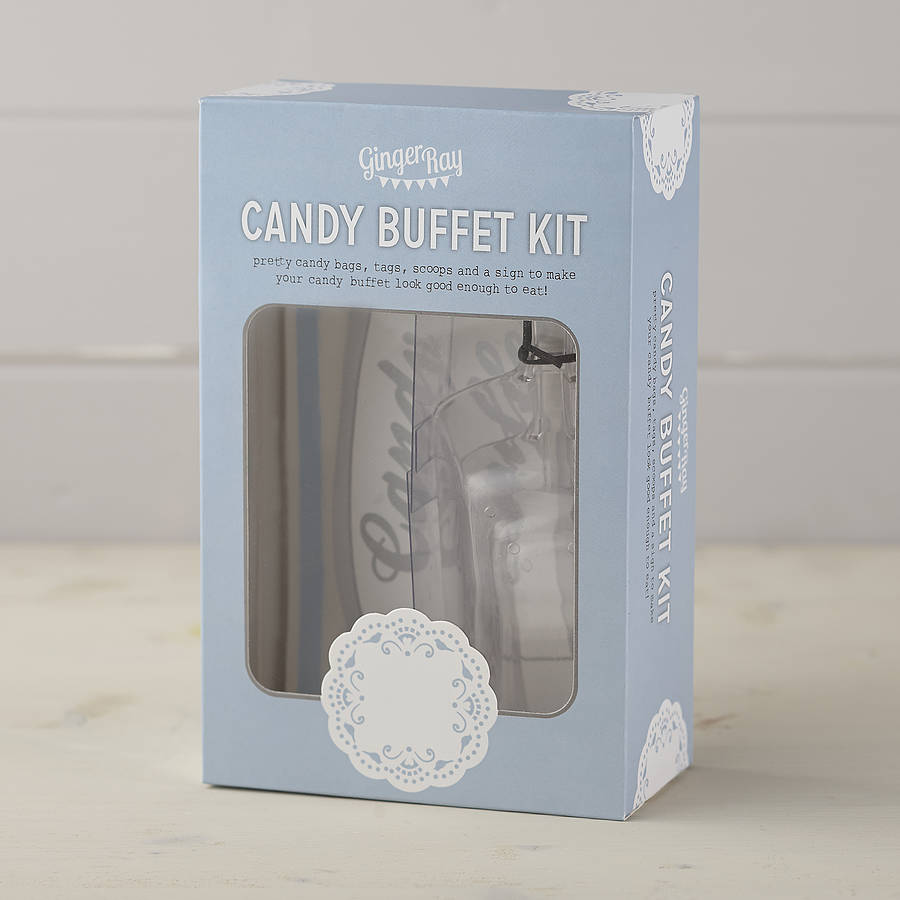 blue candy bar kit with scoops, bags and sign by ginger ray