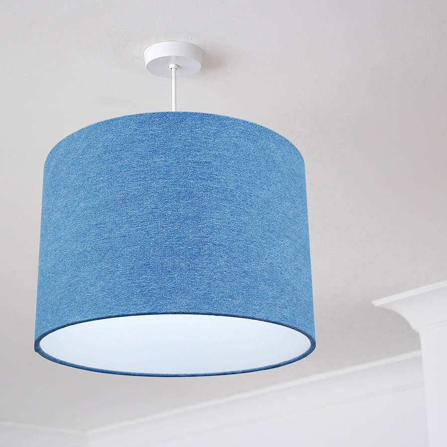 Mid Wash Blue Denim Fabric Drum Lampshade
