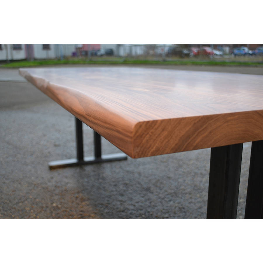 Walnut Dining Table With Steel Pedestal Legs By Wicked Hairpins