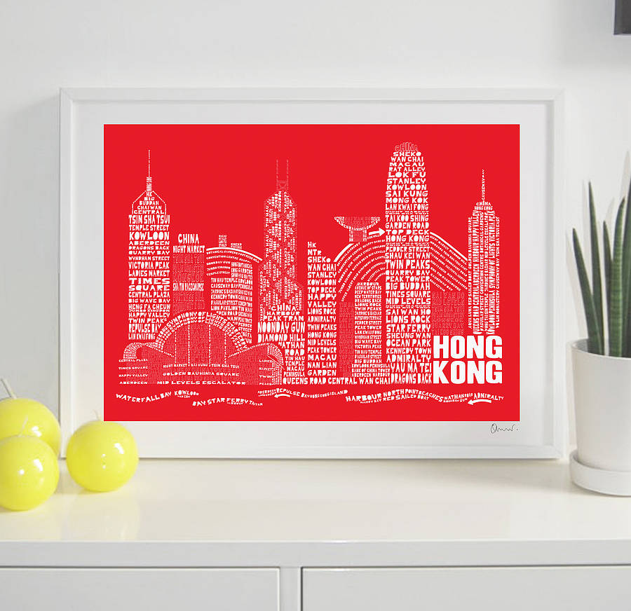 Hong Kong Skyline Typography Print By spdesign