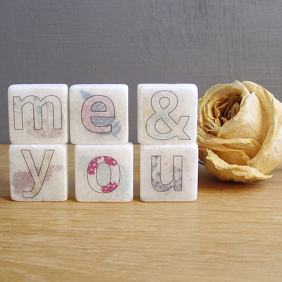 'Me And You' Decorative Mini Marble Letter Tiles By littlebirdydesigns
