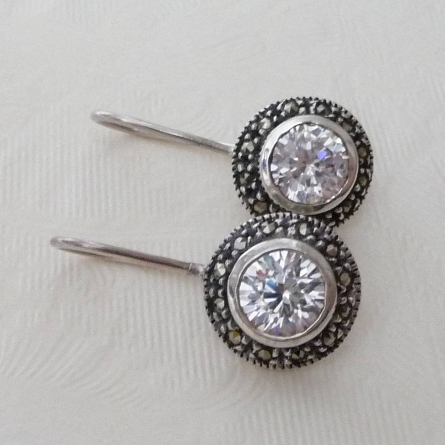 Vintage Inspired Marcasite Drop Earrings By Katherine Swaine
