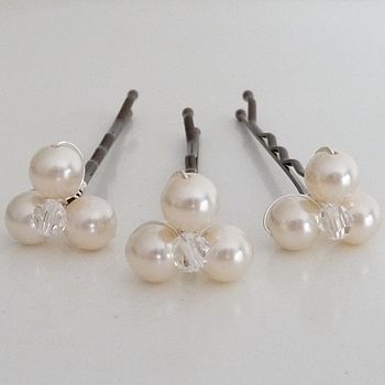 Set Of Three Pearl Hair Grips, 2 of 5