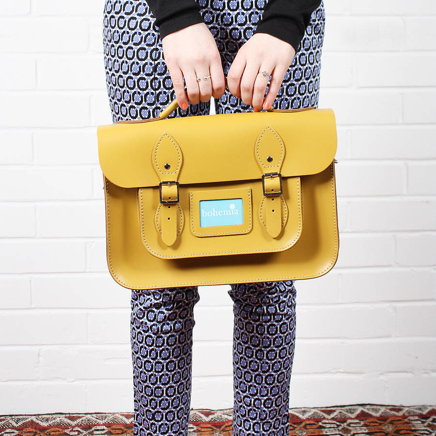 yellow leather briefcase