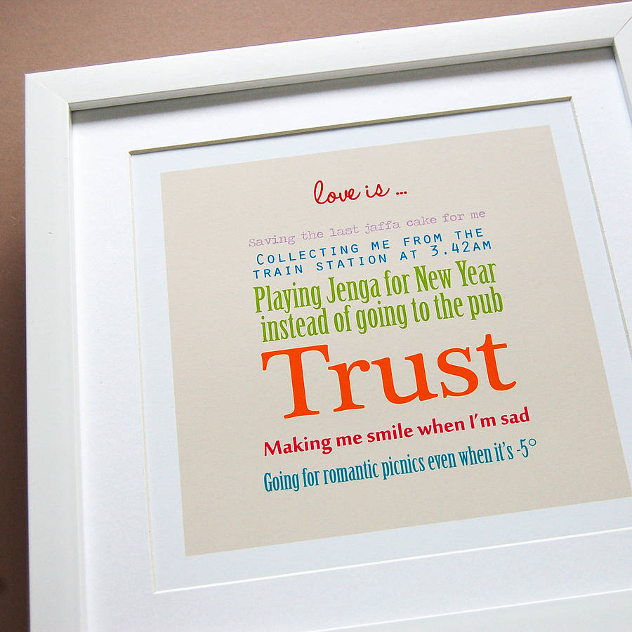 Personalised Love Is … Typographic Print By Spotty N Stripy ...