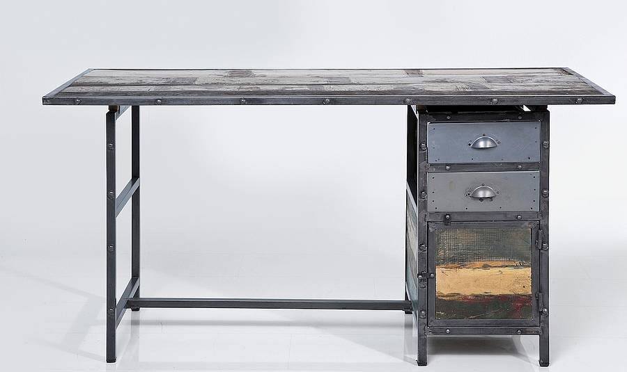 Industrial Distressed Desk With Drawers By I Love Retro