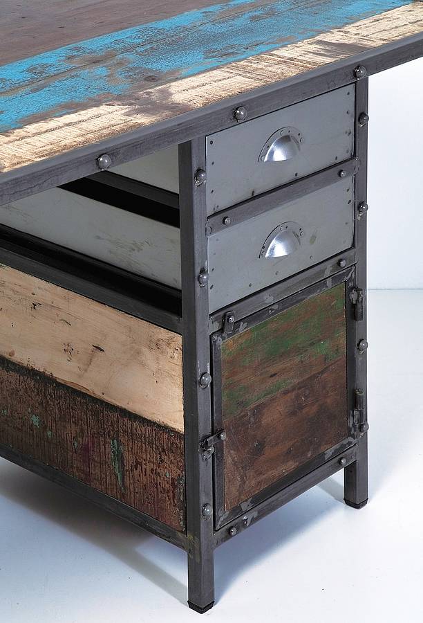 Industrial Distressed Desk With Drawers By I Love Retro