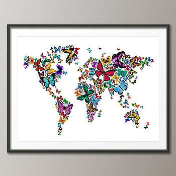 Butteflies Map Of The World Art Print, 5 of 6