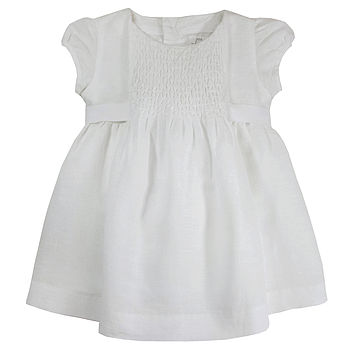 White Linen Christening Dress With Bloomers By Chateau de Sable ...