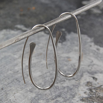 Oval Looped Silver Hoop Earrings, 4 of 6