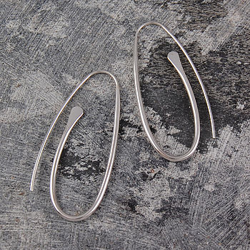 Oval Looped Silver Hoop Earrings, 5 of 6