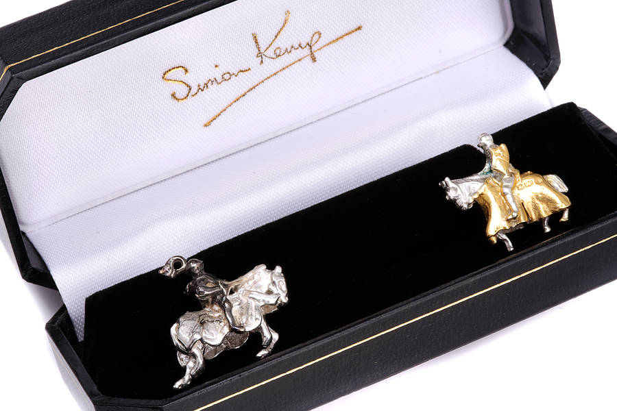 gold and silver knights cufflinks by simon kemp jewellers