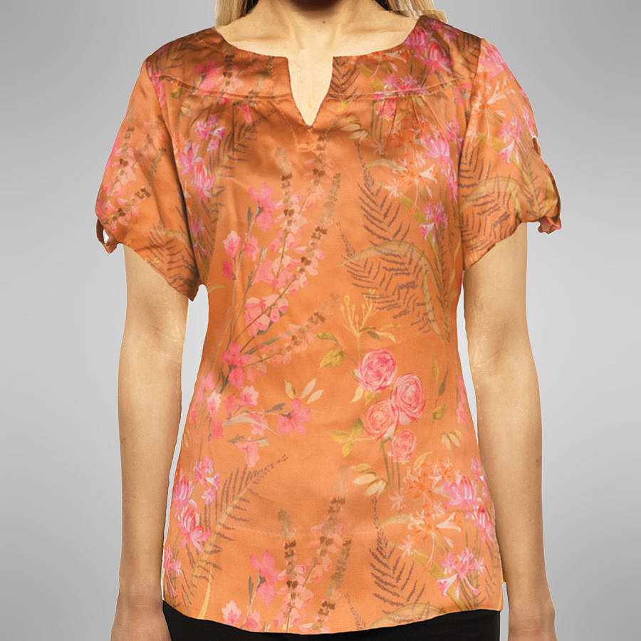 Vintage Floral Print Silk Top By Pattern Passion
