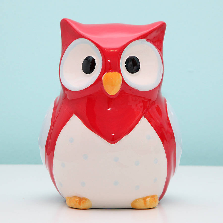 Red Ceramic Owl Money Box Bank By Red Berry Apple