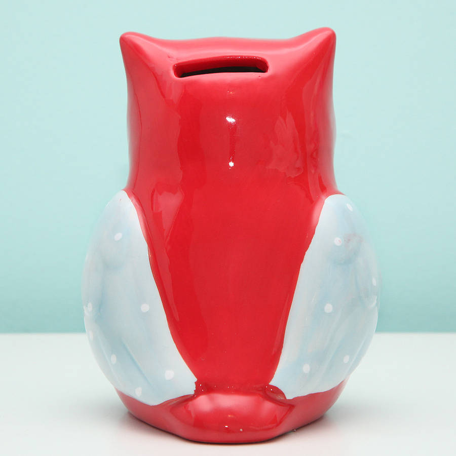 Red Ceramic Owl Money Box Bank By Red Berry Apple