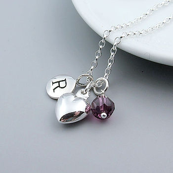 Sterling Silver Heart And Birthstone Necklace, 2 of 4