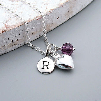 Sterling Silver Heart And Birthstone Necklace, 3 of 4