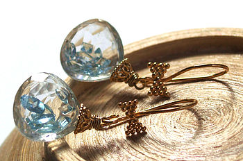 Aquamarine Crystal Quartz Gold Earrings, 3 of 7