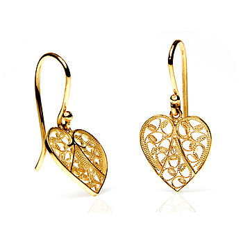 Yellow Gold Filigree Heart Earrings, 2 of 3