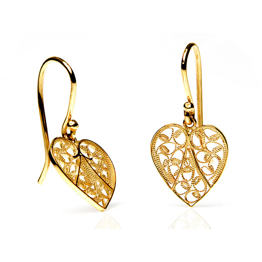 Download yellow gold filigree heart earrings by lebrusan studio ...