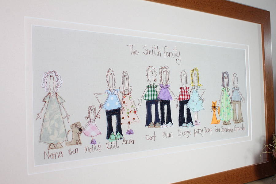 personalised family tree embroidered picture by katy