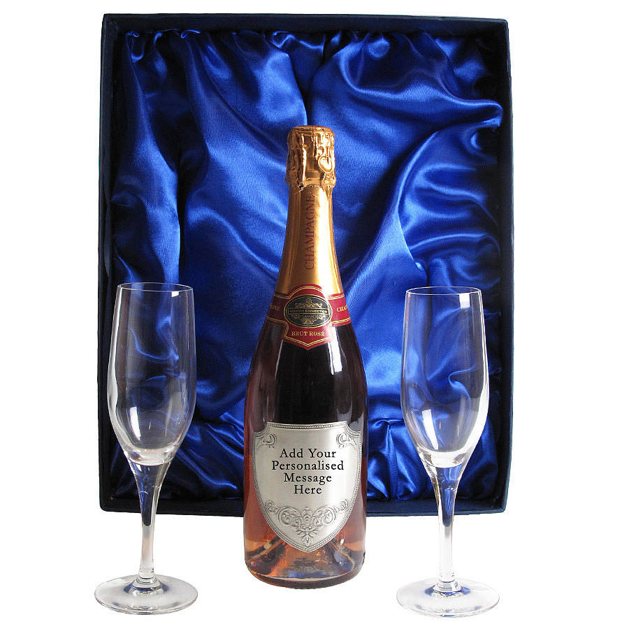 Rose Champagne Gift Set With A Pewter Label By Gifts