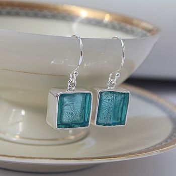 Murano Glass Square Drop Silver Earrings, 3 of 12