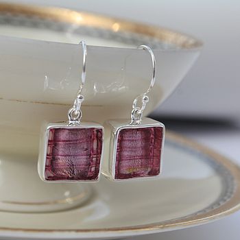 Murano Glass Square Drop Silver Earrings, 9 of 12