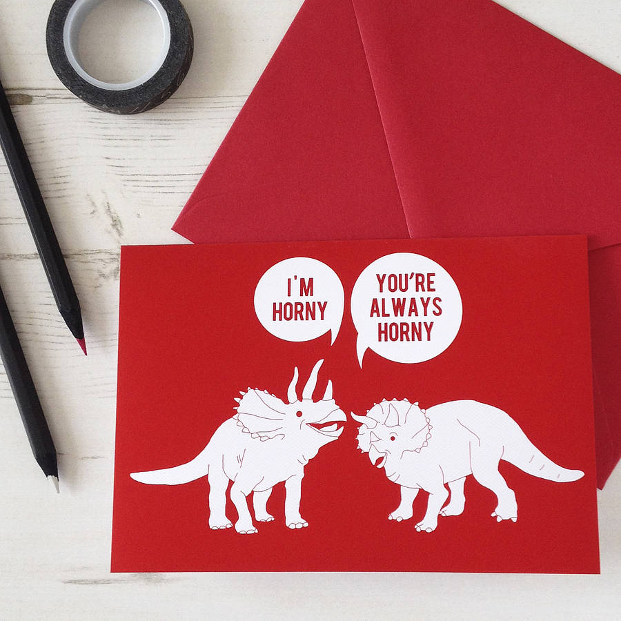 Horny Dinosaurs Rude Valentines Card, 1 of 2