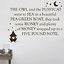 The Owl And The Pussycat Wall Sticker, thumbnail 1 of 3