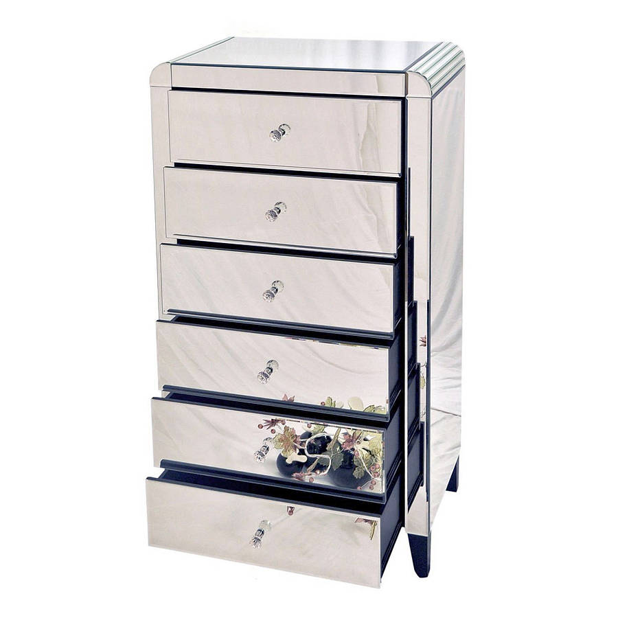 Six Drawer Mirrored Tallboy Chest By Out There Interiors Six Drawer Mirrored Tallboy Chest