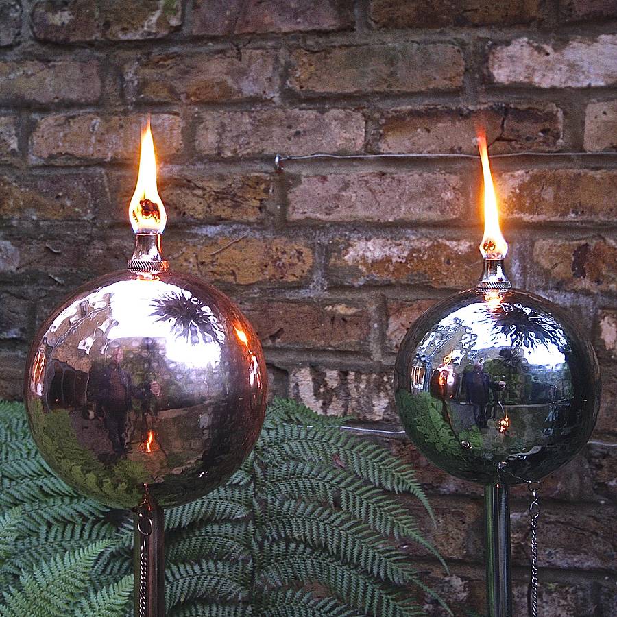 stainless steel globe garden oil torch by london garden trading