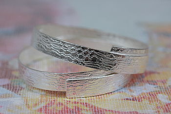 Handmade Lace Textured Silver Bangle, 2 of 11