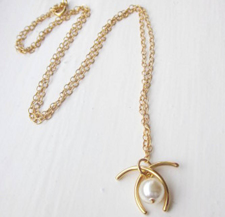 wishbone gold necklace made with swarovski pearl by julia ann davenport ...