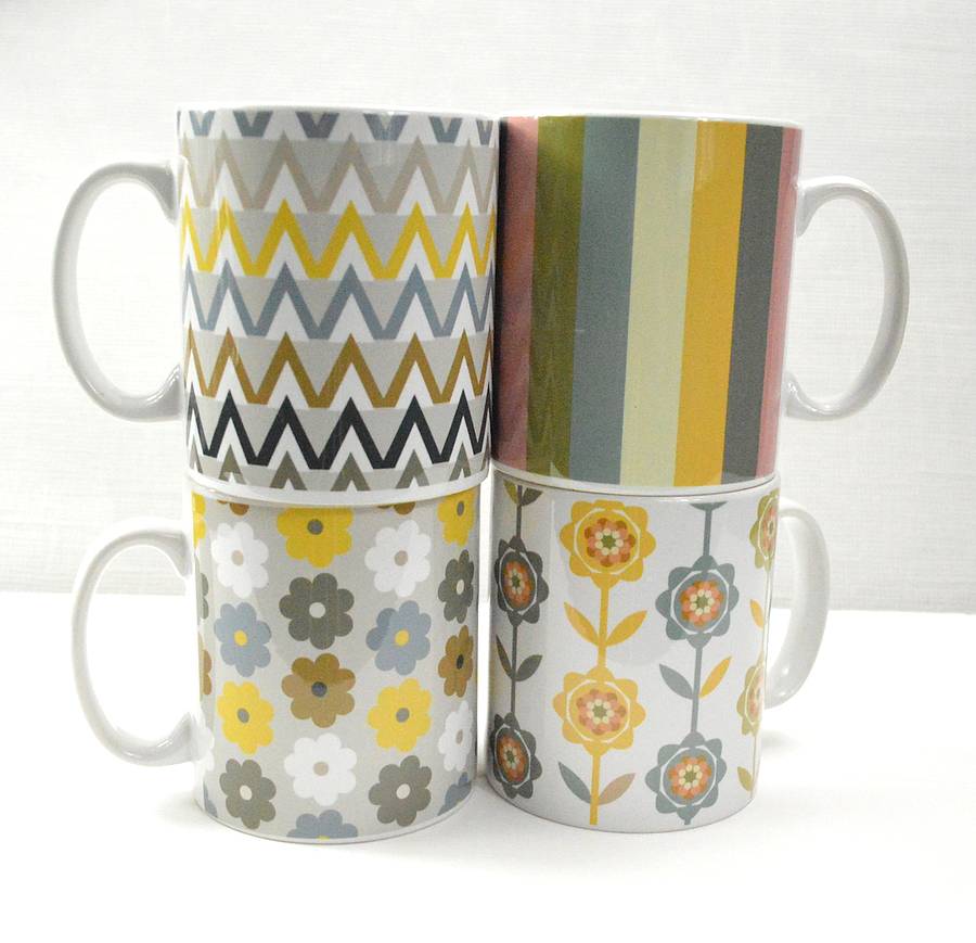 Decorative Print Mugs Set Of Four By Tillie Mint Loves