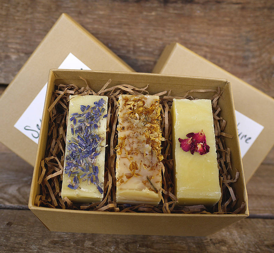 gift box of three handmade soaps by second nature soaps