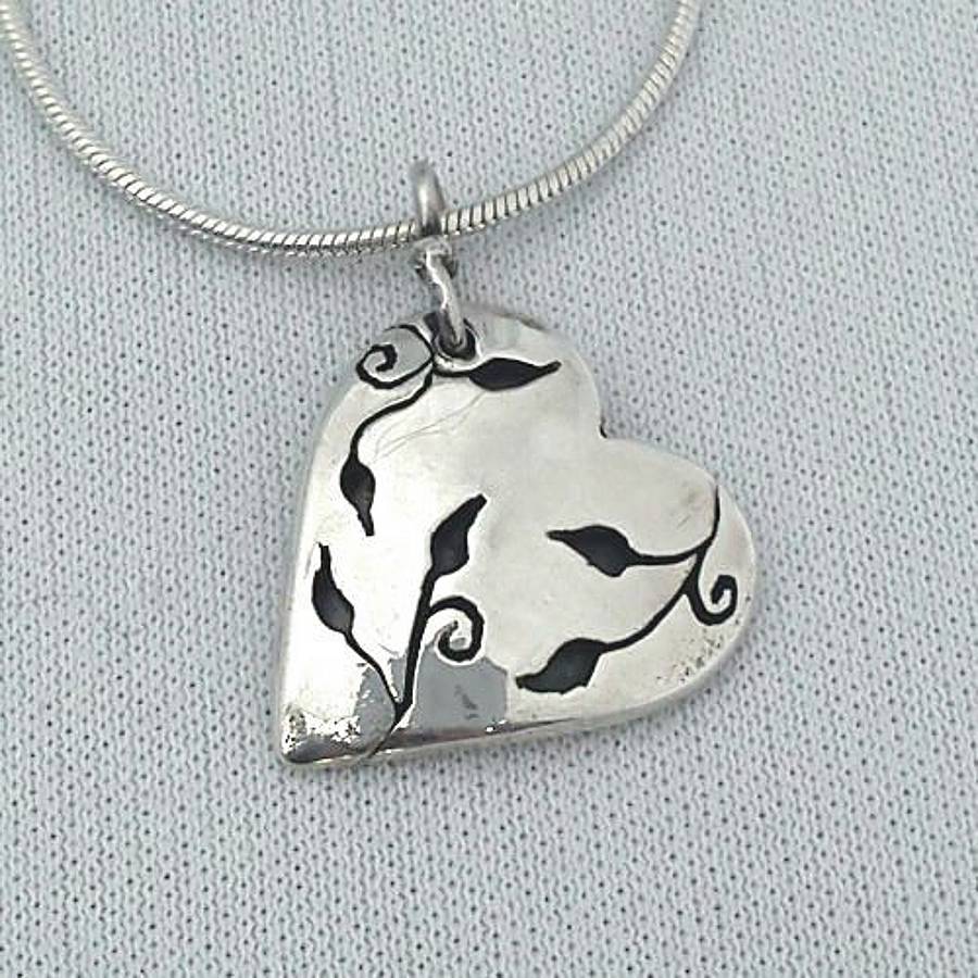 Leaves Design Silver Heart Pendant By Dale Virginia Designs