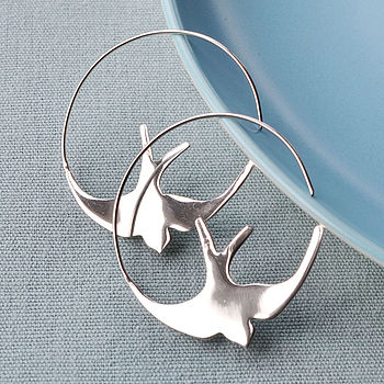 Sterling Silver Swallow Hoop Earrings, 3 of 5