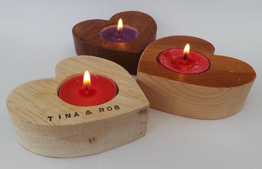 Personalised Wooden Heart Tea Light Holder By Furniture Magpies