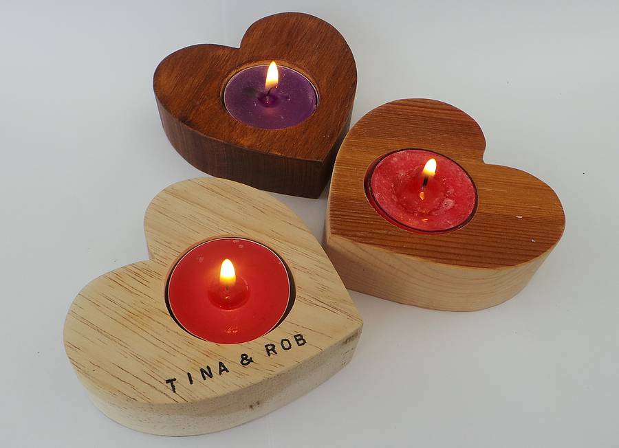Personalised Wooden Heart Tea Light Holder By Furniture Magpies 