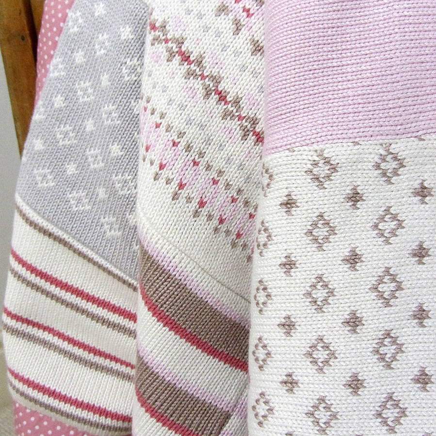 Pink Fairisle Knitted Baby Blanket, 1 of 6