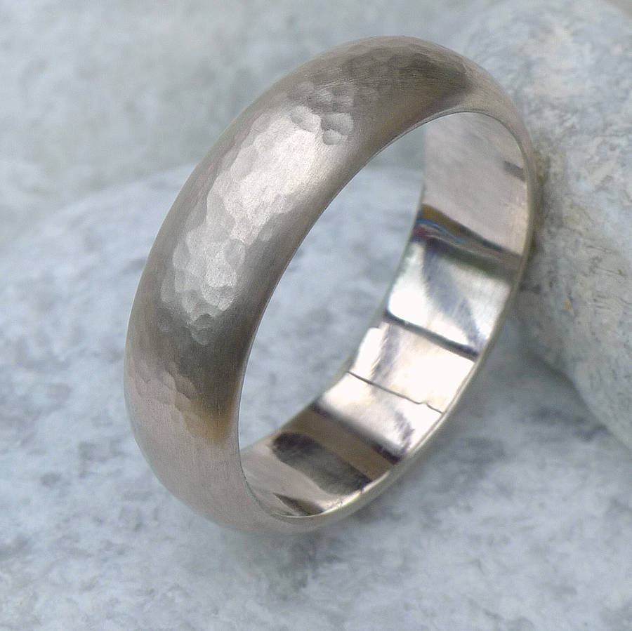 Men's 6mm Hammered Ring In 18ct Gold Or 950 Platinum By Lilia Nash