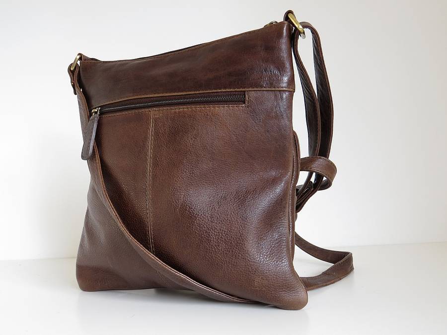 Brown Leather Cross Body Pocket Messenger Bag By The Leather Store ...