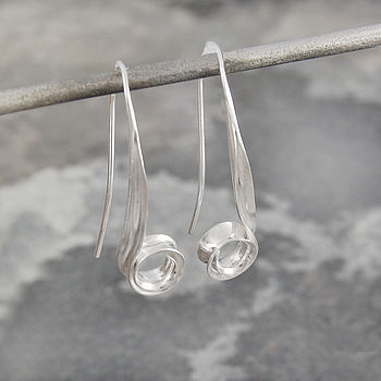 Curved Sterling Silver Spiral Drop Earrings, 3 of 5