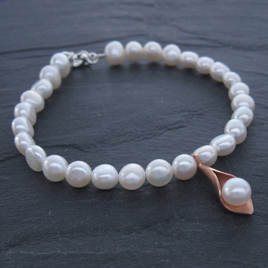 Calla Lily Rose Gold Pearl Bracelet By Emma-Kate Francis ...